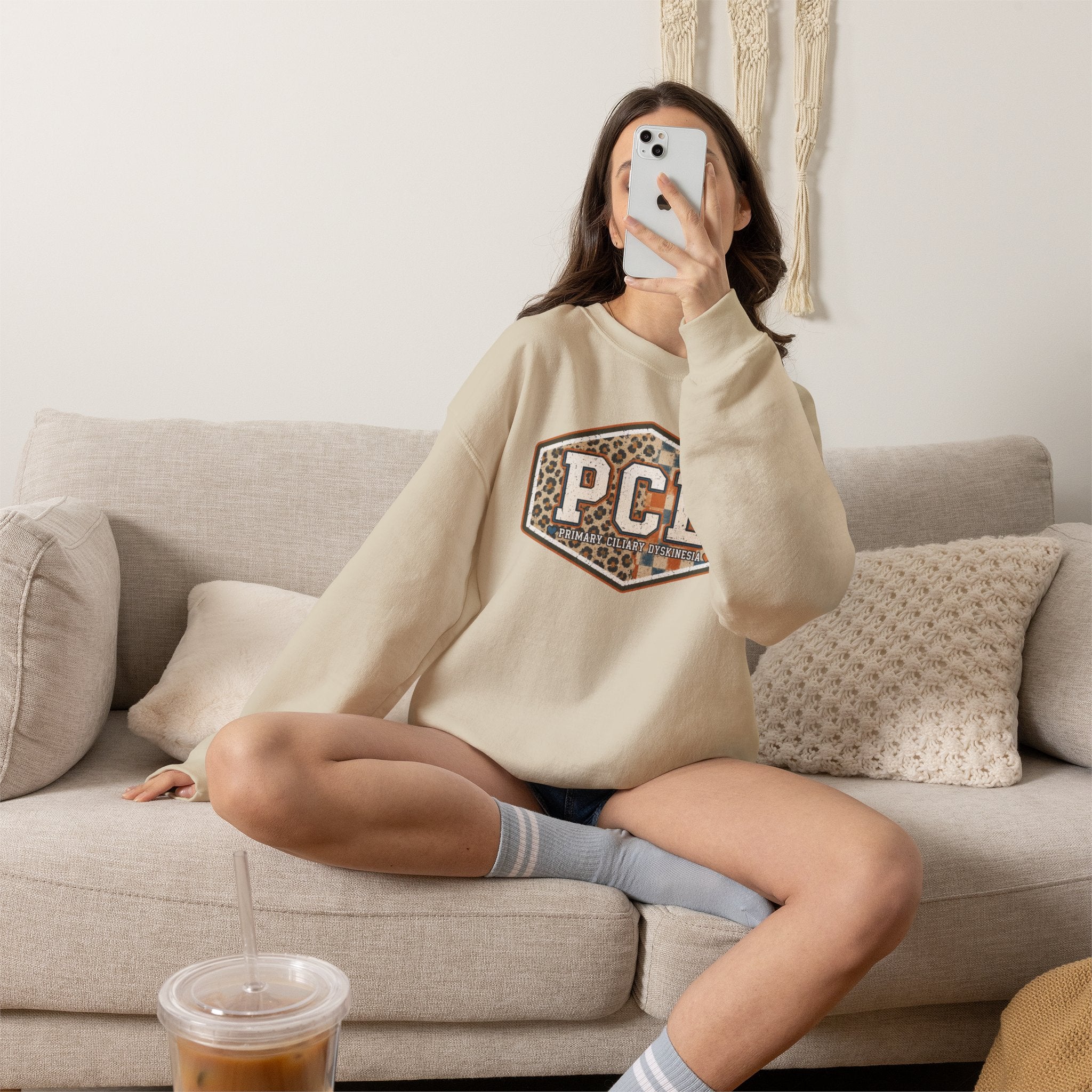 PCD Patch Crewneck Sweatshirt — Plaid & Leopard Logo Pullover