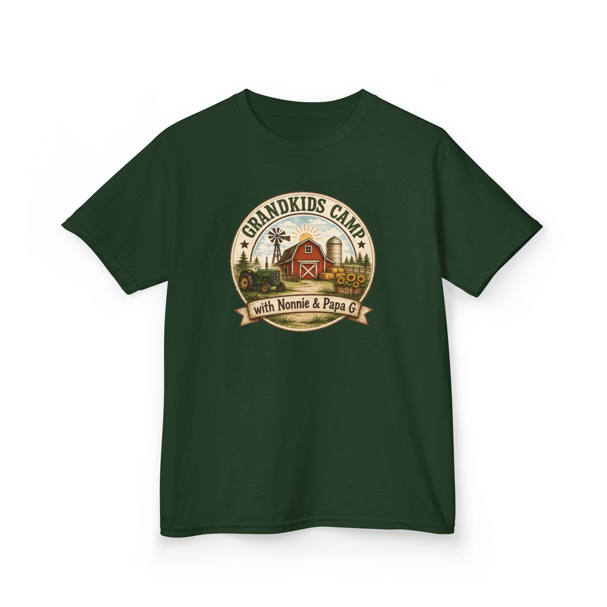 Kids Tee — "Grandkids Camp with Nannie & Papa" Rustic Farm Sign Tee