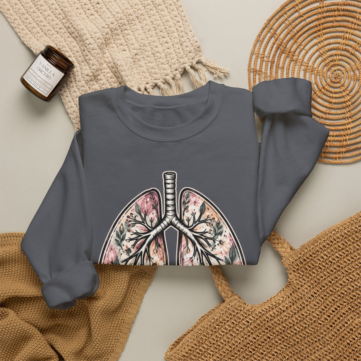 Lung Floral Crewneck Sweatshirt — CF MAMA Respiratory Awareness Pullover