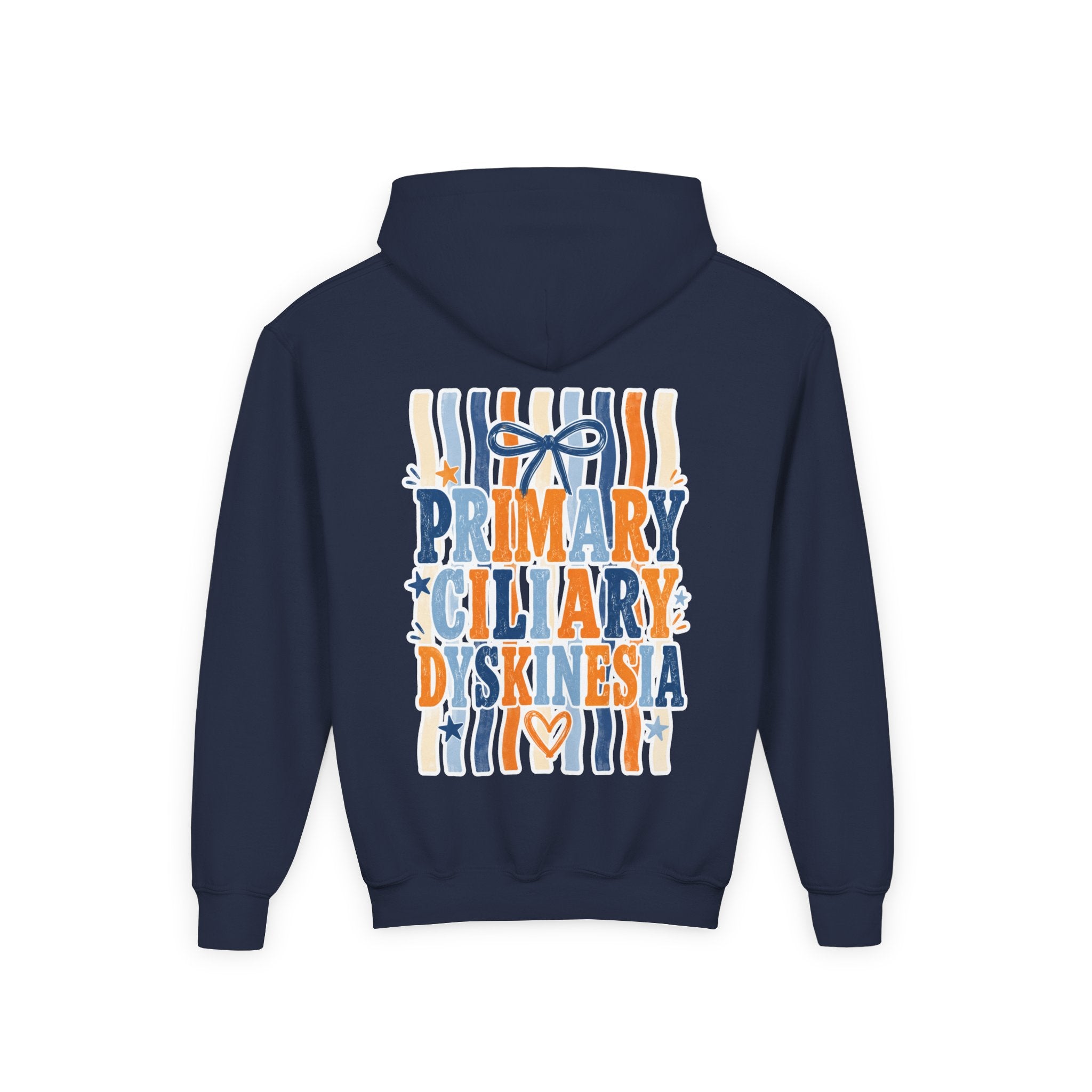 The Jentri- Youth Hoodie - "Primary Ciliary Dyskinesia" Awareness Pullover (Blue & Orange Ribbon Design)