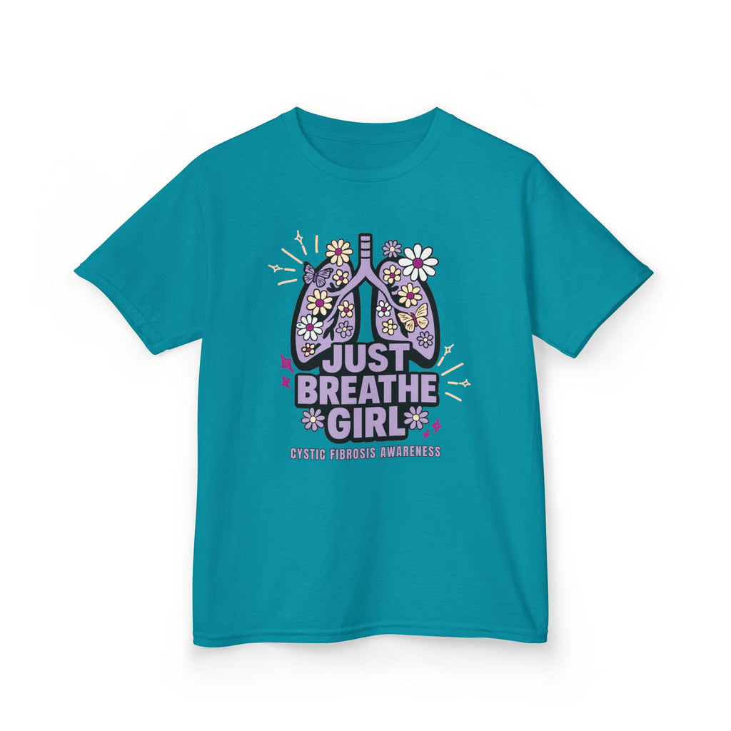 Kids Tee — "Just Breathe Girl" Floral Lungs CF Awareness Shirt