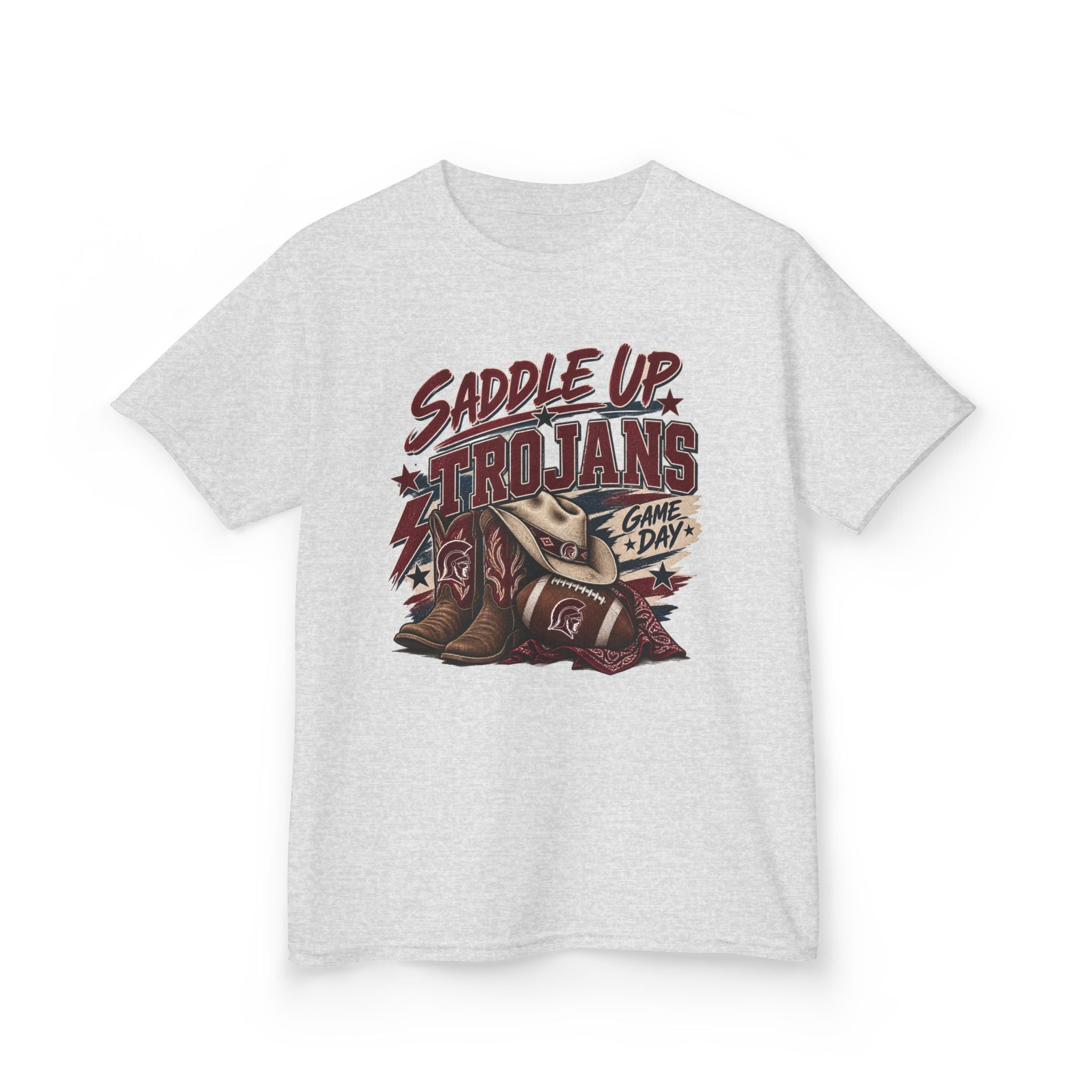 Kids Tee — "Saddle Up Trojans" Football Game Day Shirt