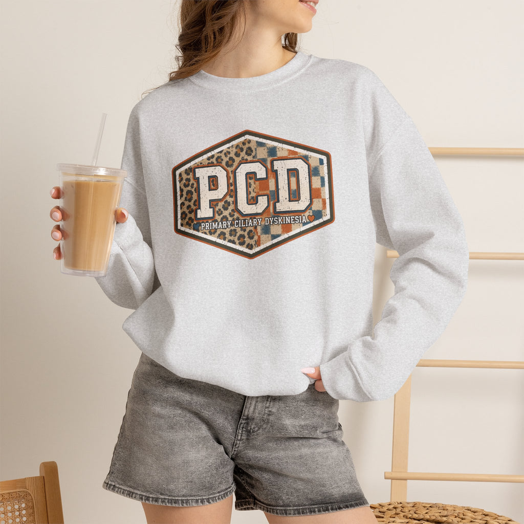 PCD Patch Crewneck Sweatshirt — Plaid & Leopard Logo Pullover