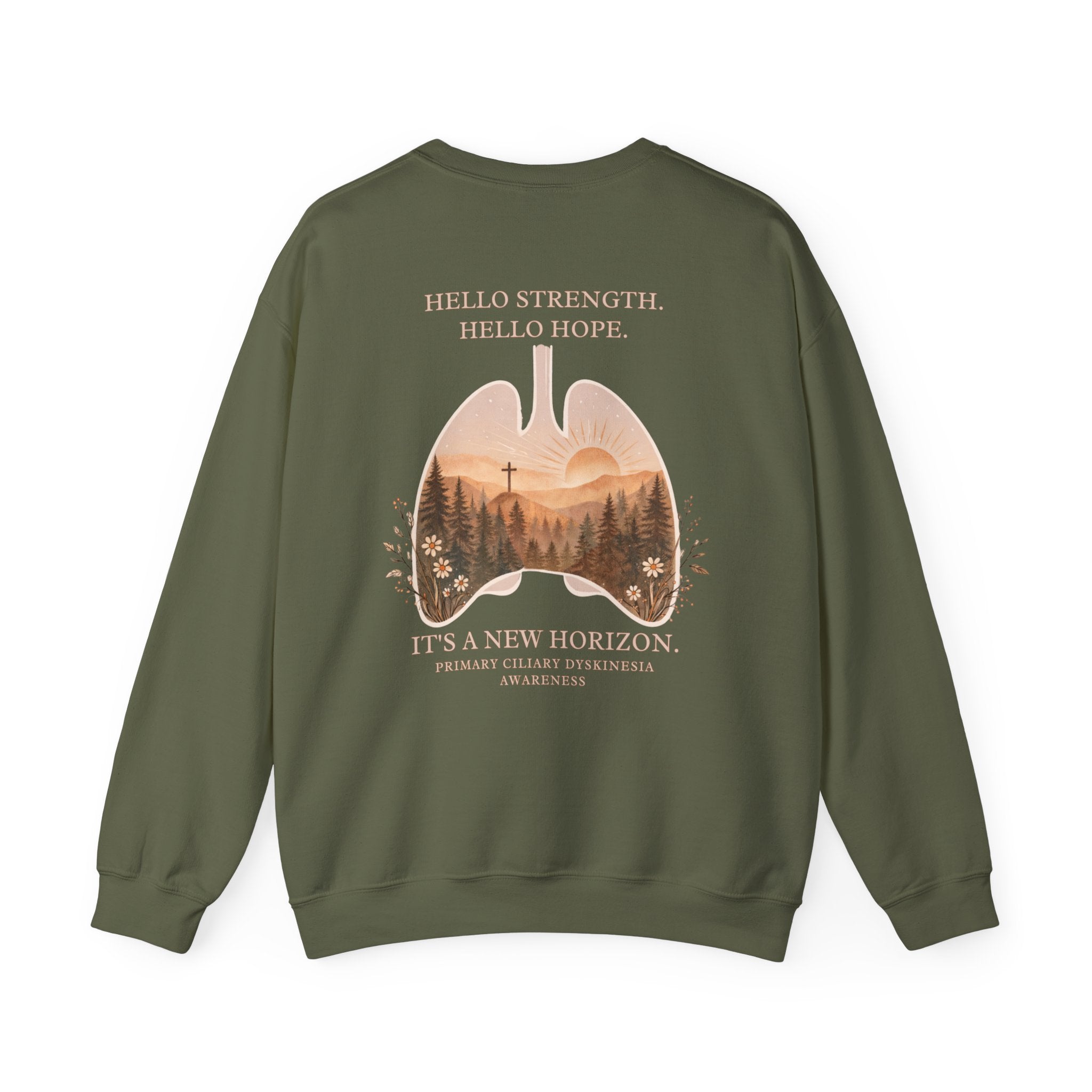 PCD Awareness Crewneck Sweatshirt — HELLO HOPE. NEW HORIZON.