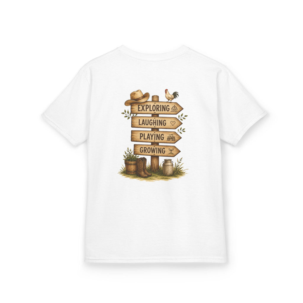 Kids Tee — "Grandkids Camp with Nannie & Papa" Rustic Farm Sign Tee