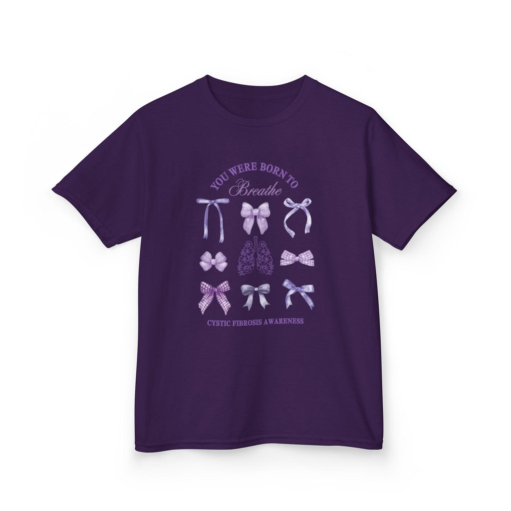 Kids Tee — "You Were Born to Breathe" Cystic Fibrosis Awareness Purple Ribbon Design