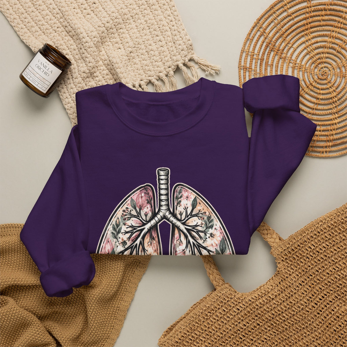 Lung Floral Crewneck Sweatshirt — CF MAMA Respiratory Awareness Pullover