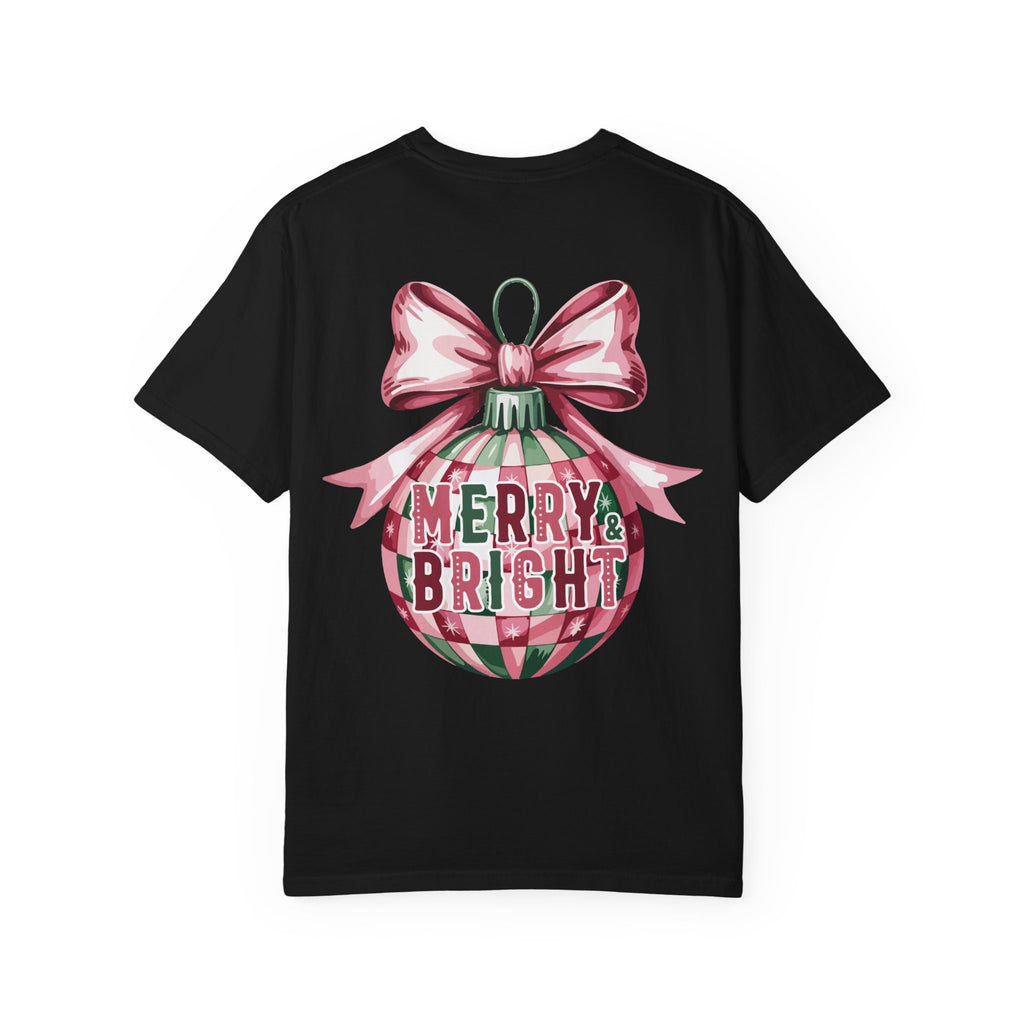 Holiday Patchwork Tee - "Merry & Bright" Graphic T-Shirt