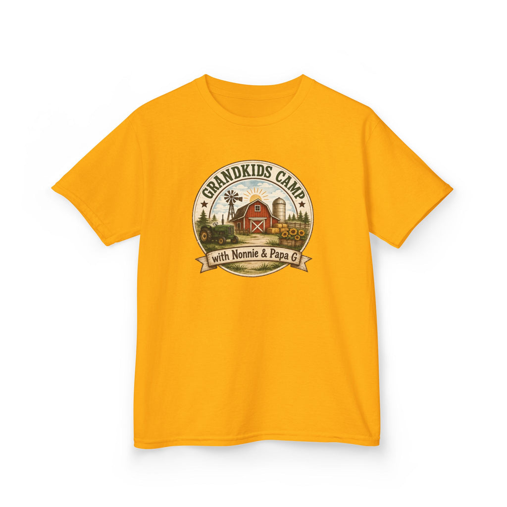 Kids Tee — "Grandkids Camp with Nannie & Papa" Rustic Farm Sign Tee