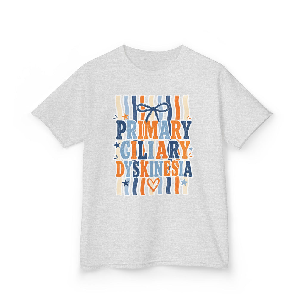The Jentri- Primary Ciliary Dyskinesia Awareness Kids Tee — Orange & Blue Ribbon Design