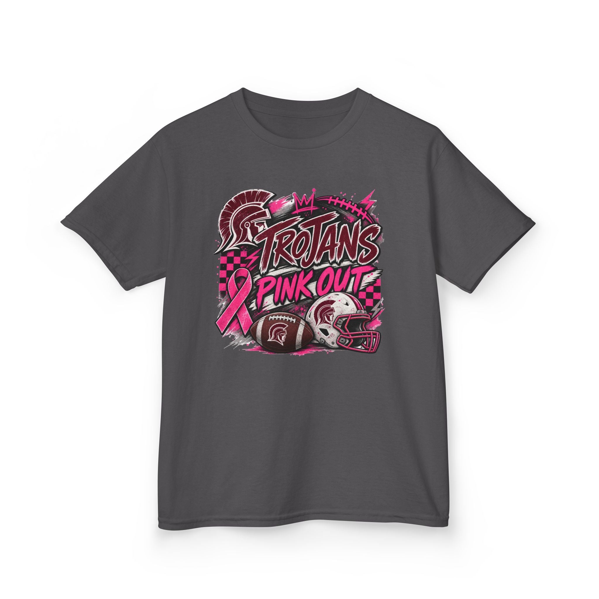 Kids T-Shirt — Trojans Pink Out Football Breast Cancer Awareness Tee