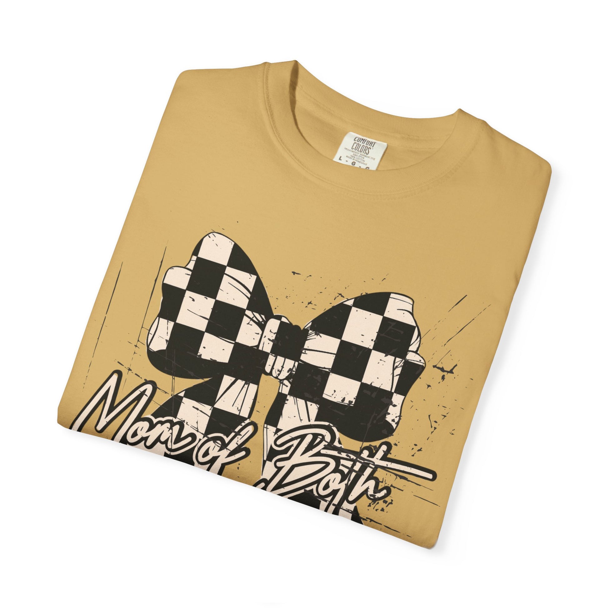 Mom Of Both Distressed Checkered Coquette T-shirt