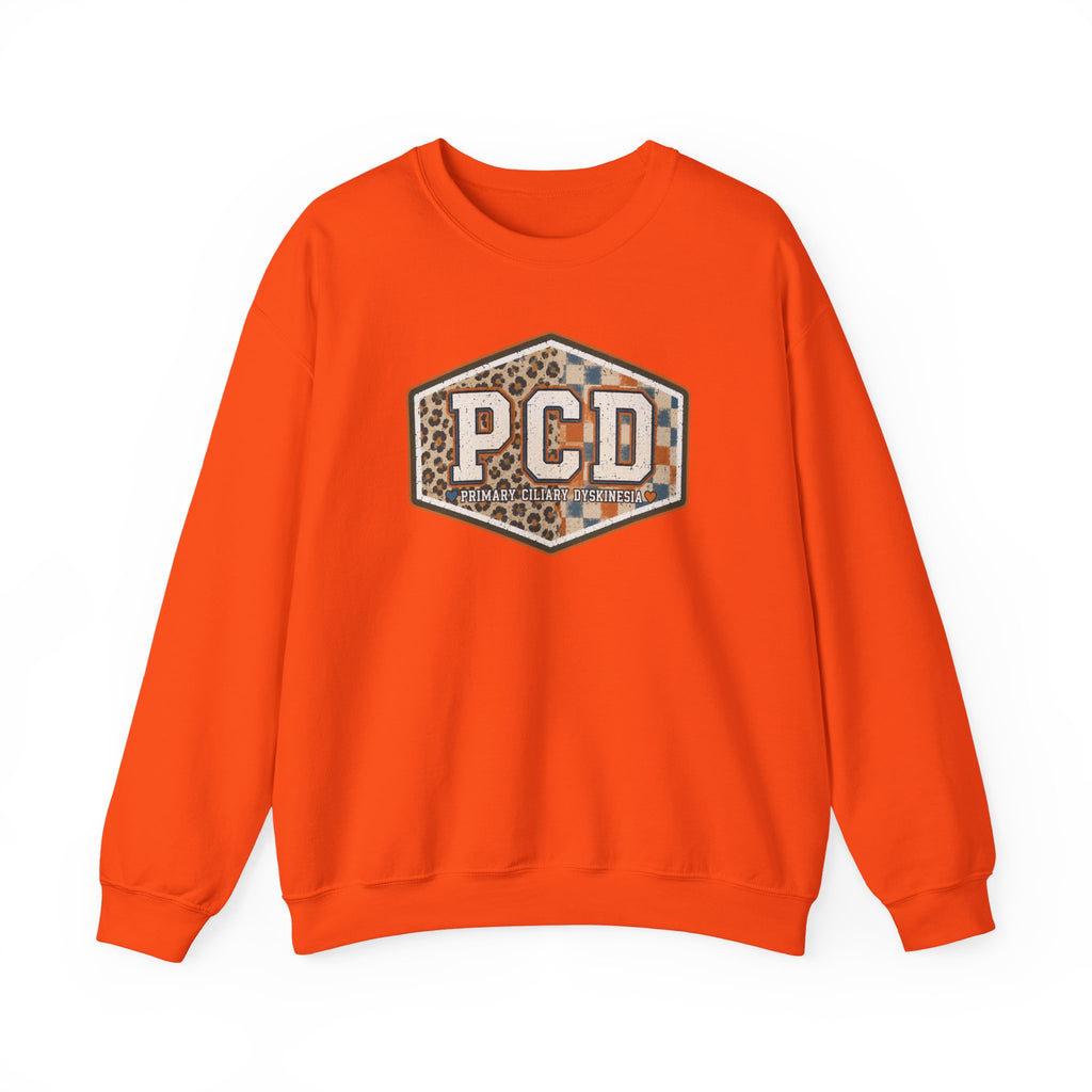 PCD Patch Crewneck Sweatshirt — Plaid & Leopard Logo Pullover