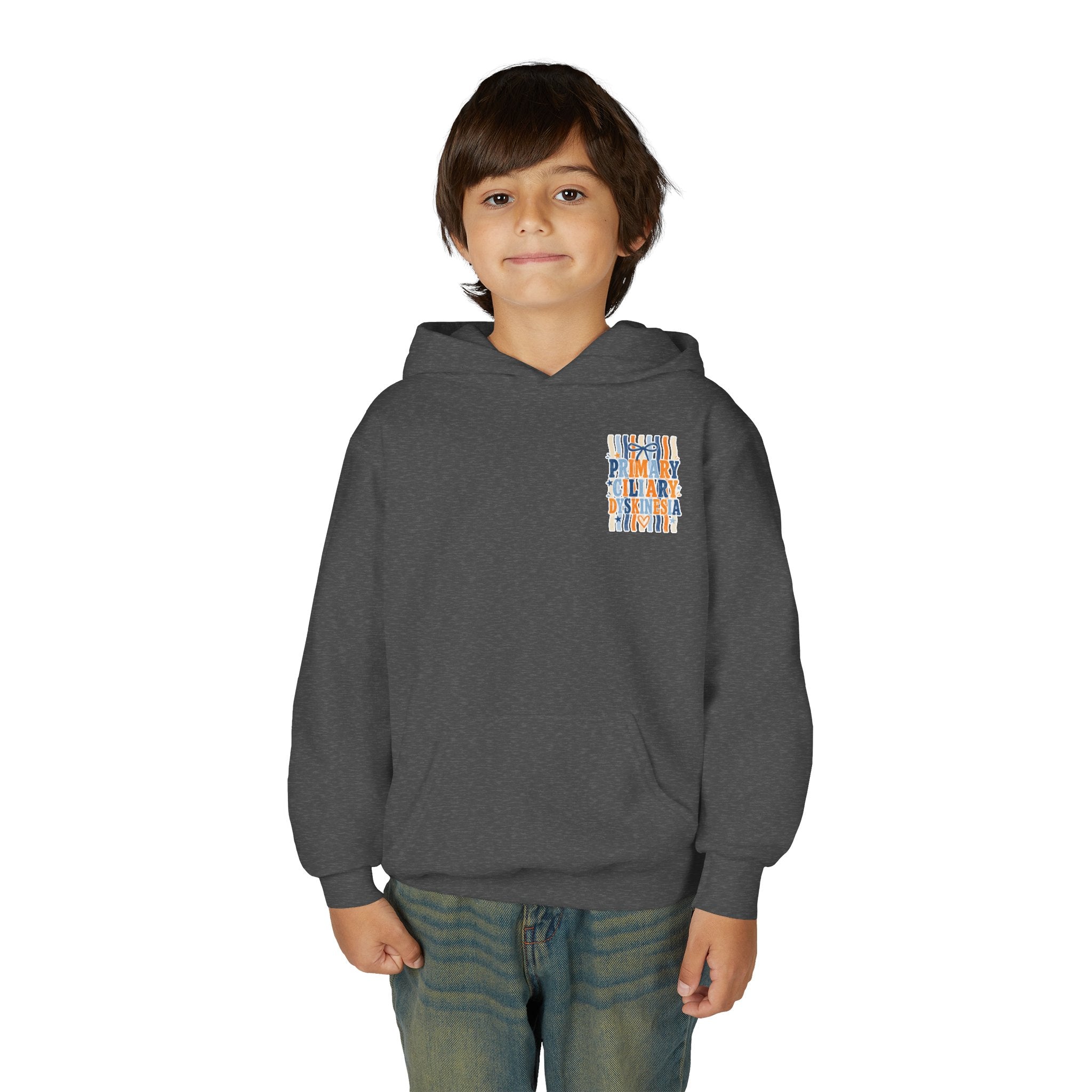 The Jentri- Youth Hoodie - "Primary Ciliary Dyskinesia" Awareness Pullover (Blue & Orange Ribbon Design)