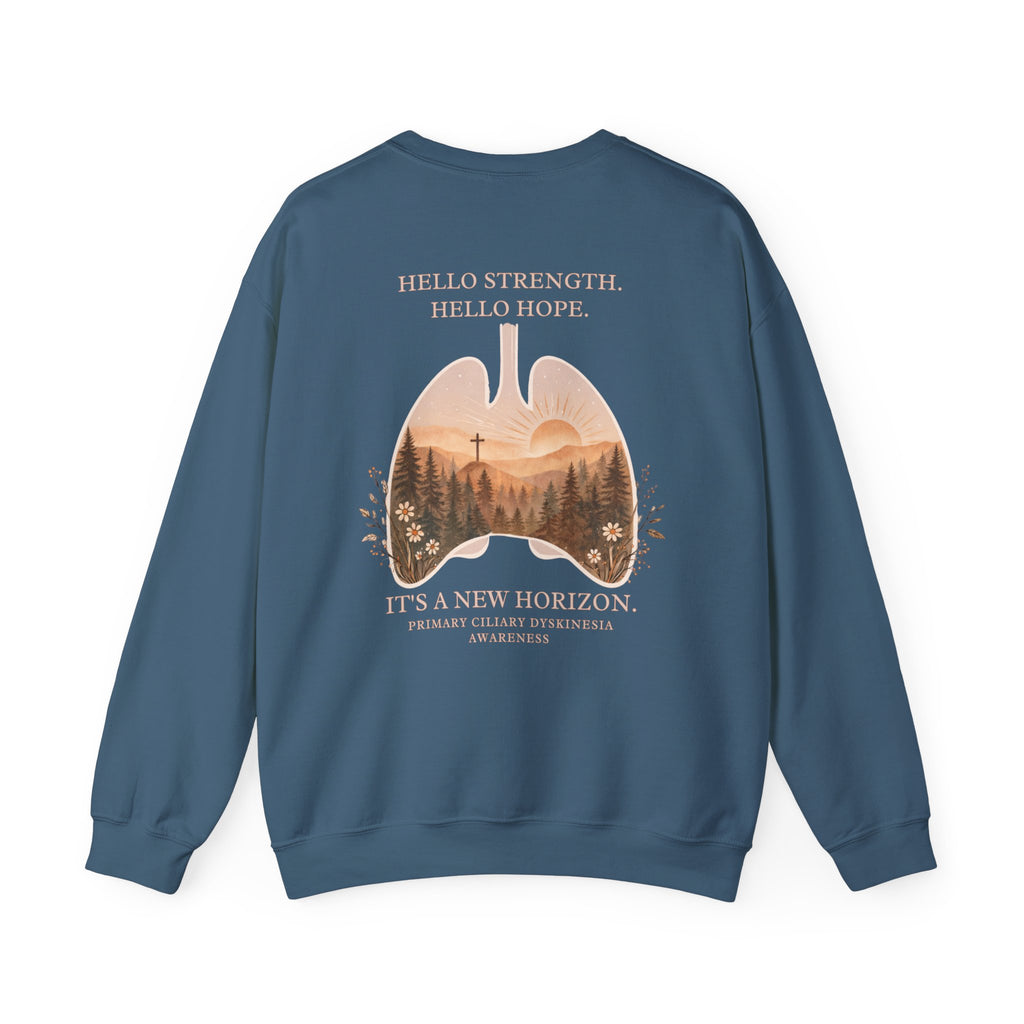 PCD Awareness Crewneck Sweatshirt — HELLO HOPE. NEW HORIZON.