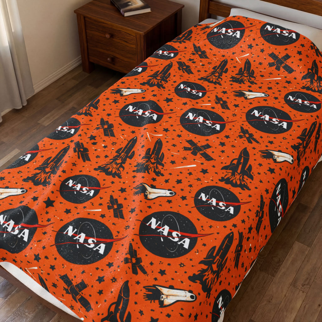 NASA Logo Orange Space Shuttle Velveteen Plush Blanket