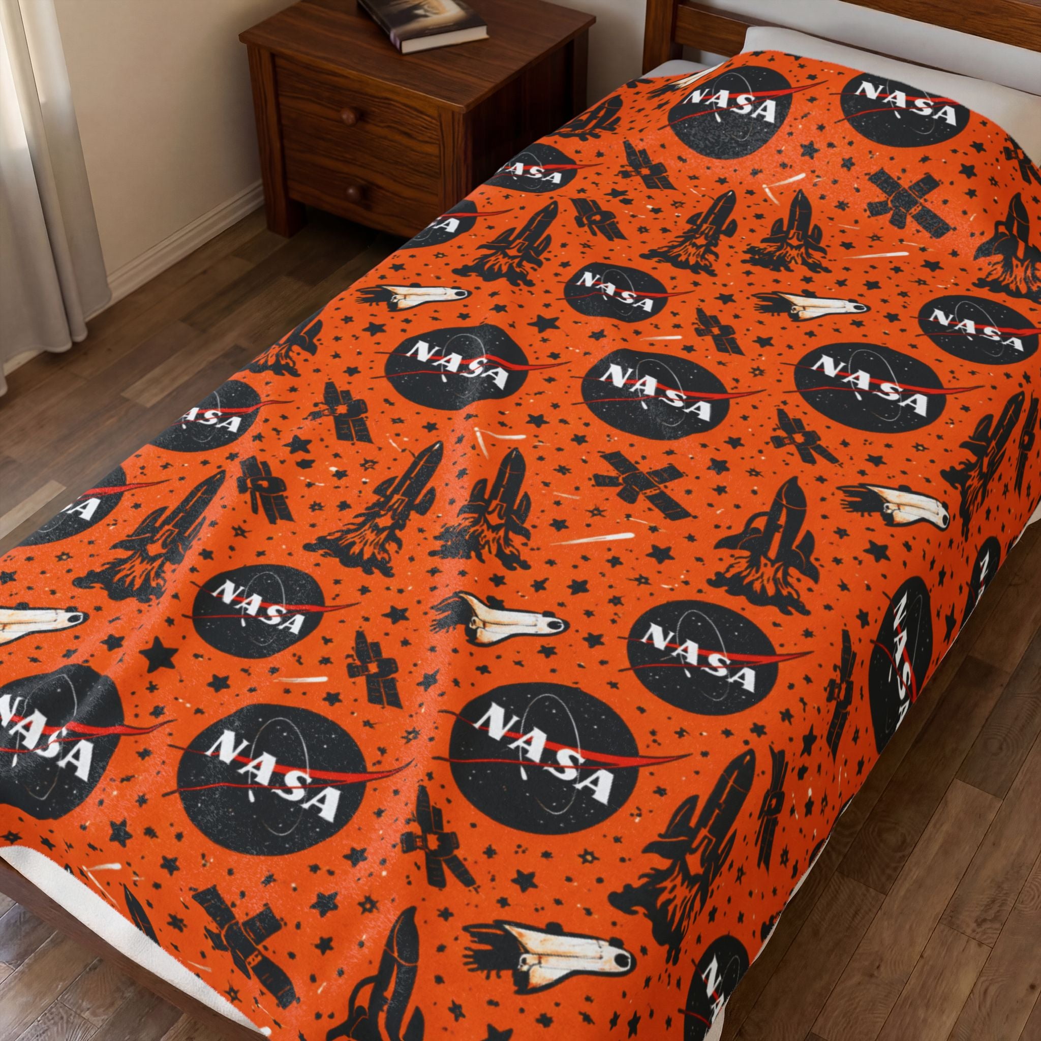 NASA Logo Orange Space Shuttle Velveteen Plush Blanket