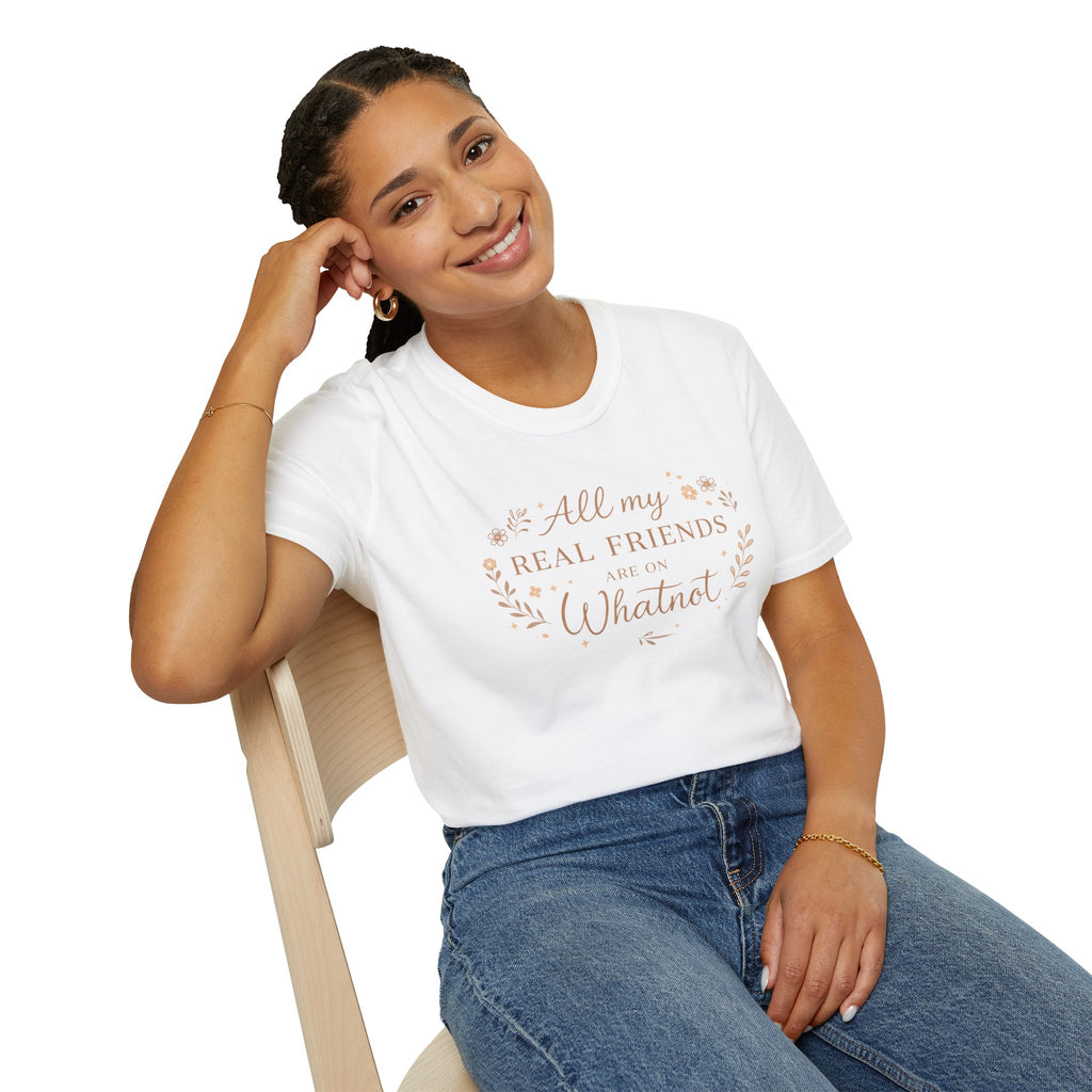 T-Shirt — "All My Real Friends Are From Whatnot" Vintage Script Tee