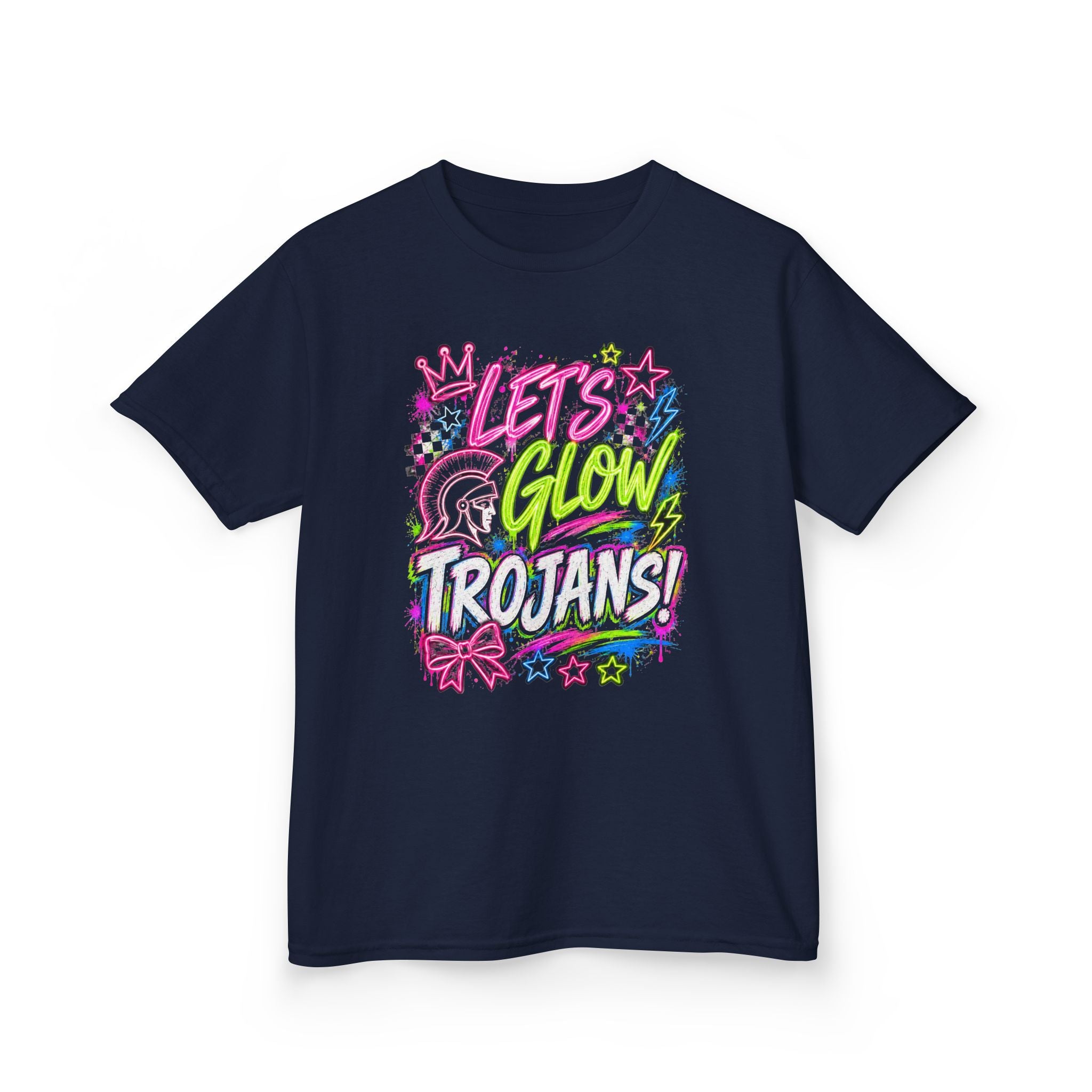 Kids Tee — 'Let's Glow Trojans' Colorful Glitter-Style Graphic