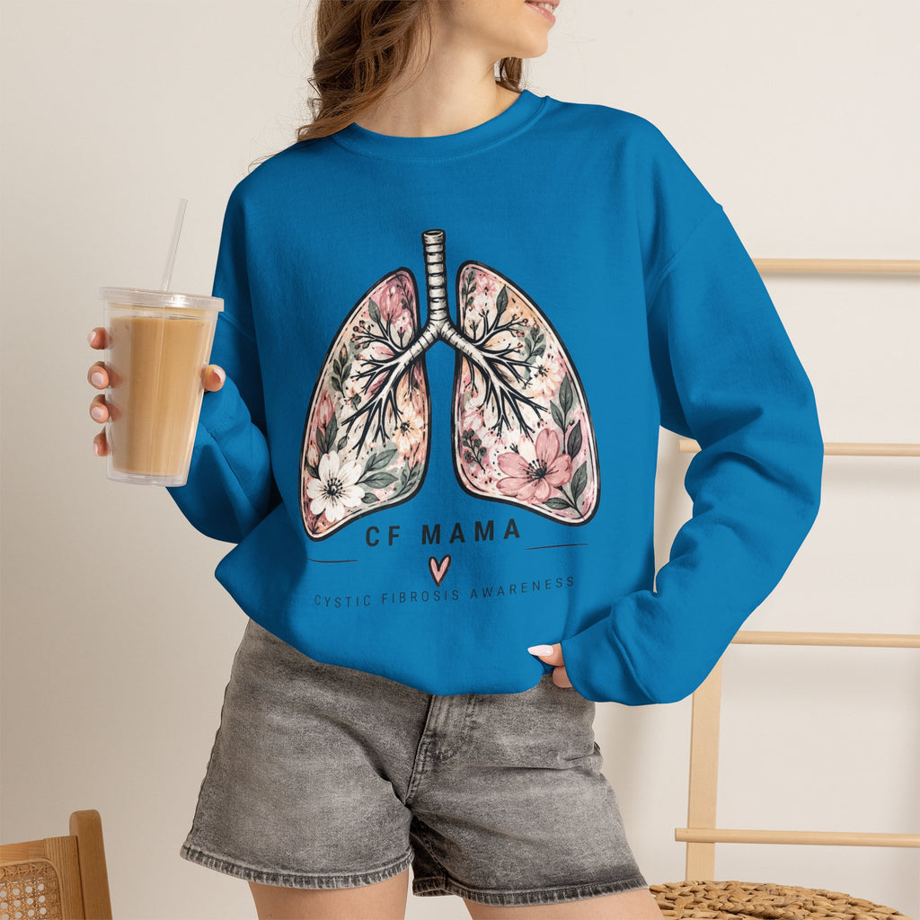 Lung Floral Crewneck Sweatshirt — CF MAMA Respiratory Awareness Pullover