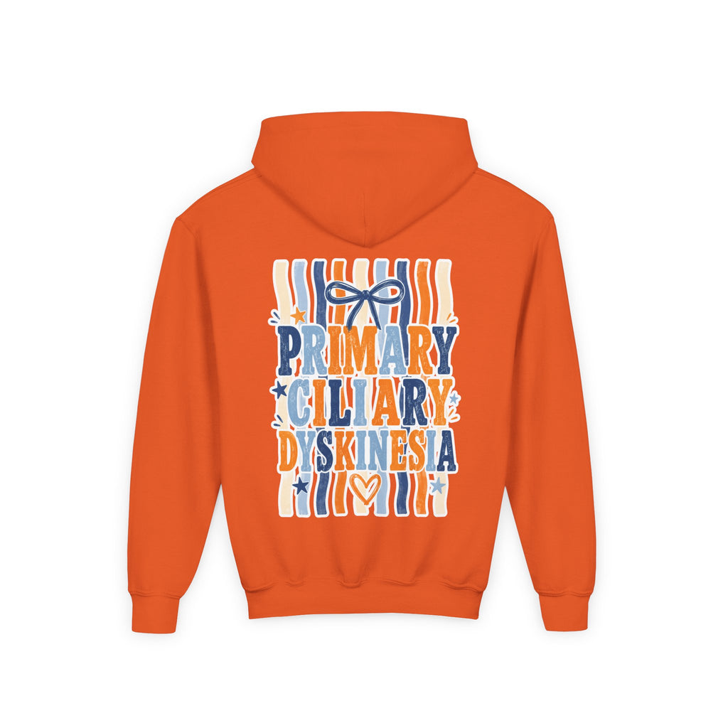 The Jentri- Youth Hoodie - "Primary Ciliary Dyskinesia" Awareness Pullover (Blue & Orange Ribbon Design)