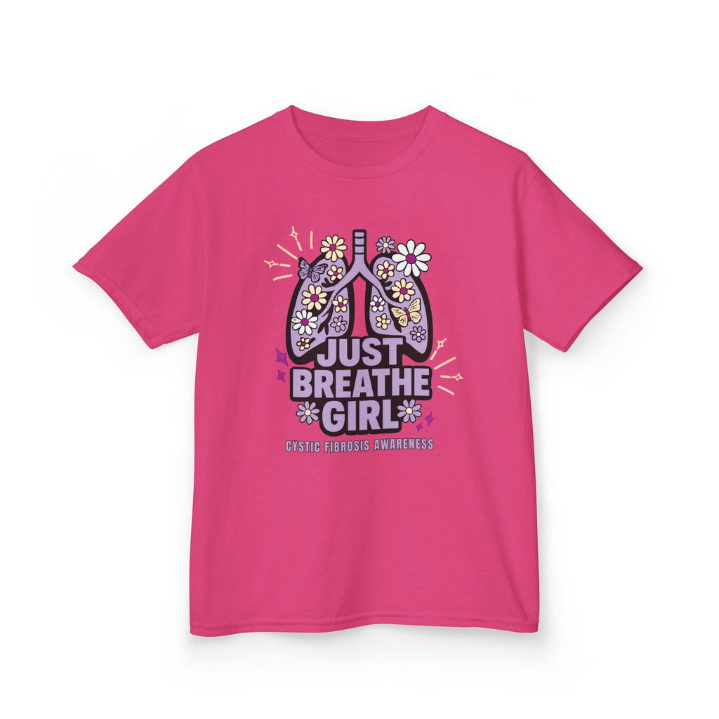 Kids Tee — "Just Breathe Girl" Floral Lungs CF Awareness Shirt