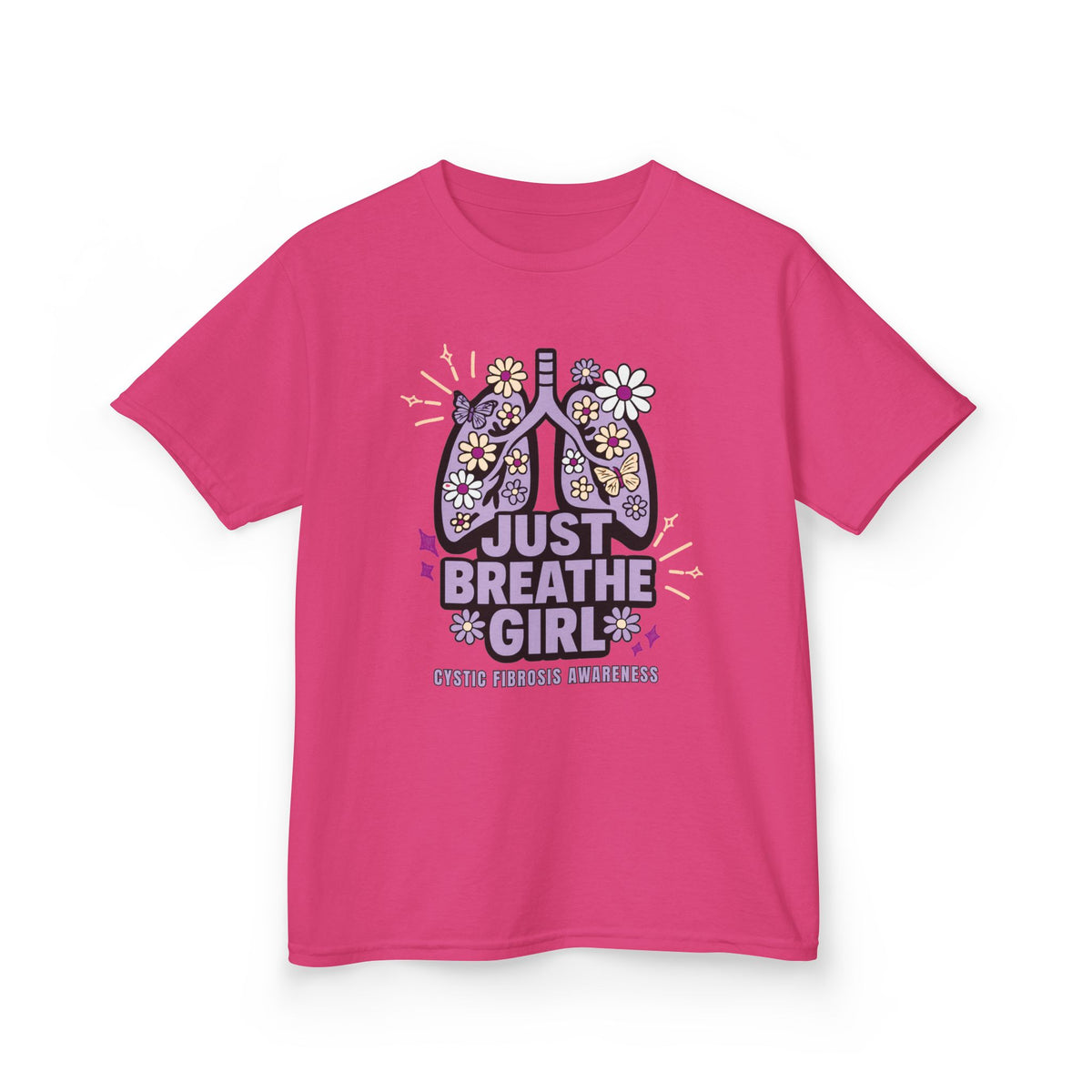 Kids Tee — "Just Breathe Girl" Floral Lungs CF Awareness Shirt