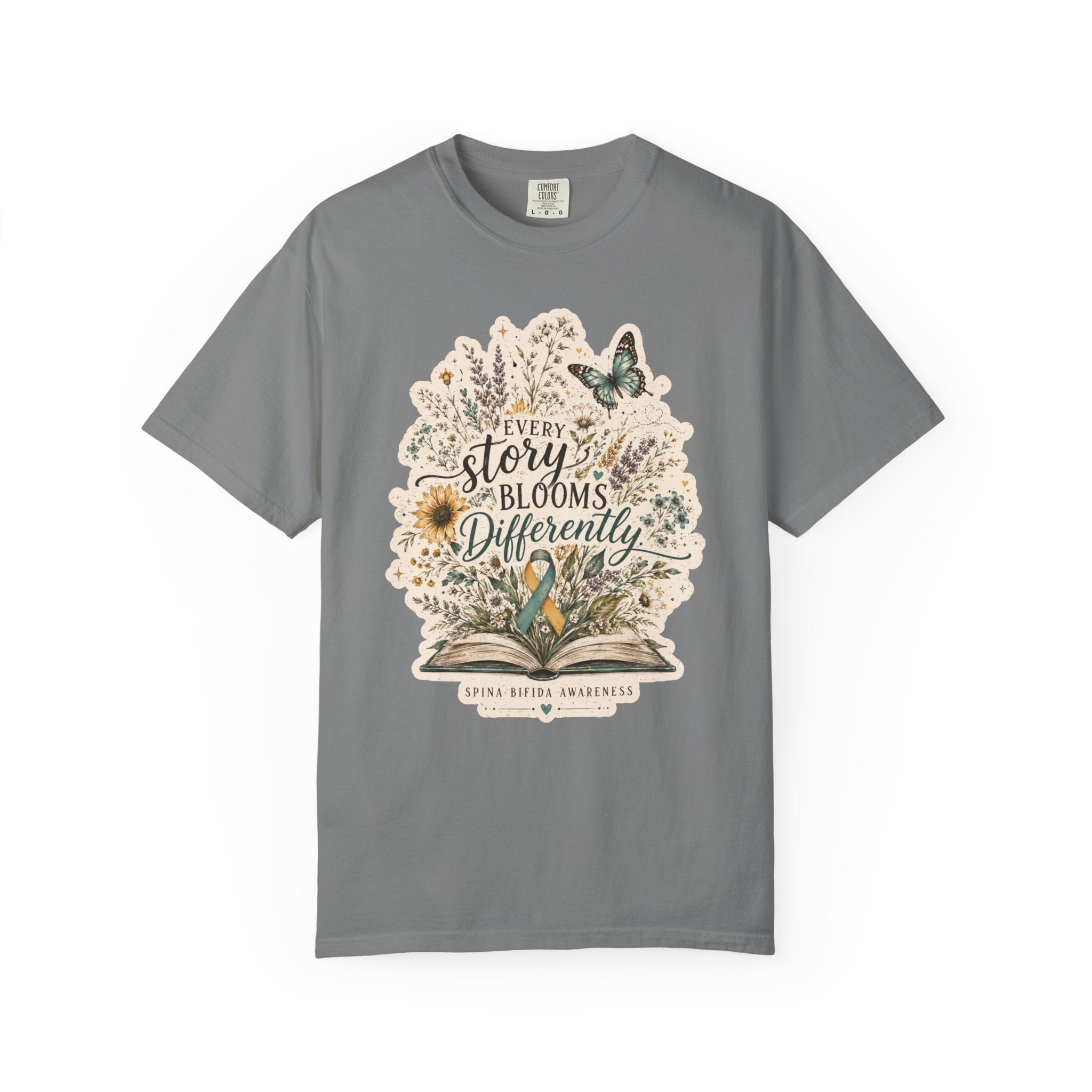 Every Story Blooms Differently T-Shirt — Spina Bifida Awareness