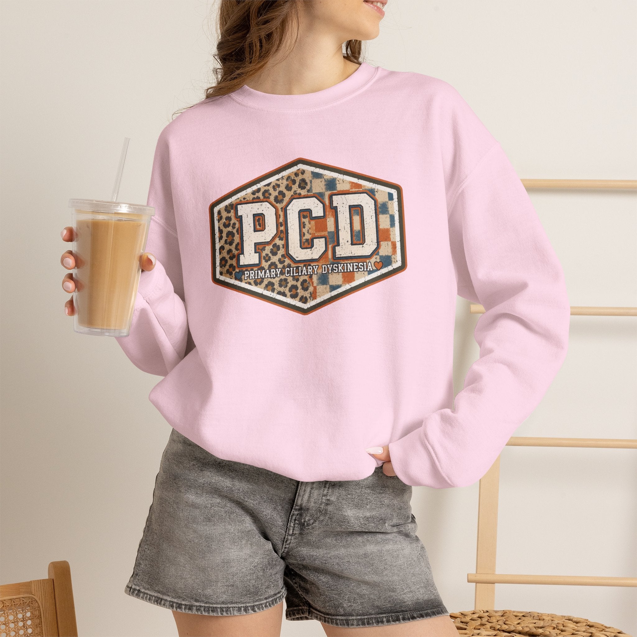 PCD Patch Crewneck Sweatshirt — Plaid & Leopard Logo Pullover