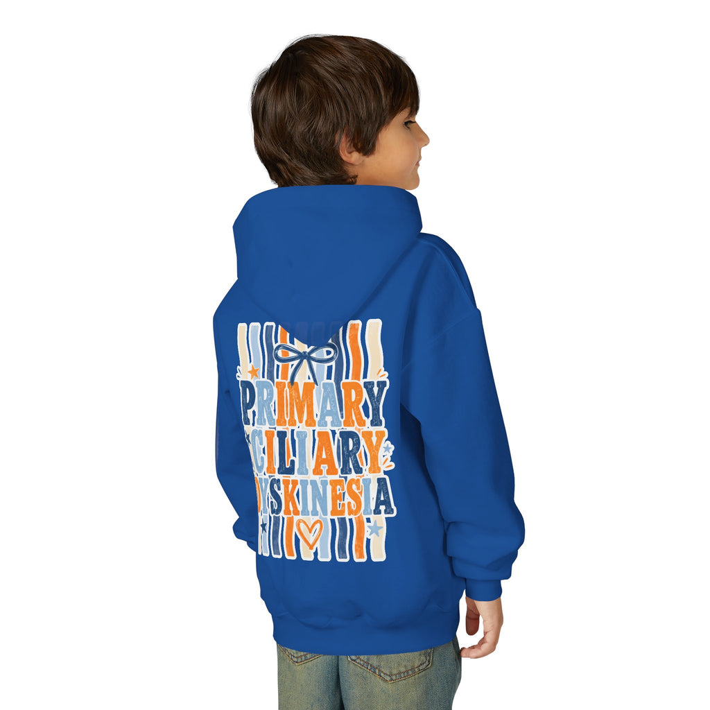 The Jentri- Youth Hoodie - "Primary Ciliary Dyskinesia" Awareness Pullover (Blue & Orange Ribbon Design)
