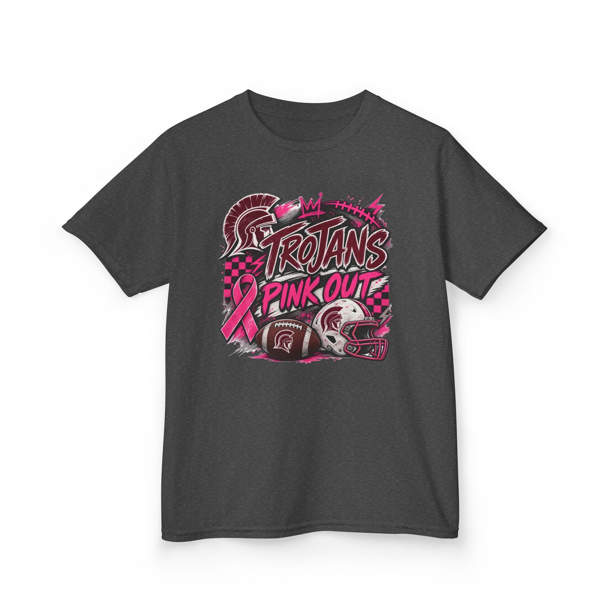 Kids T-Shirt — Trojans Pink Out Football Breast Cancer Awareness Tee