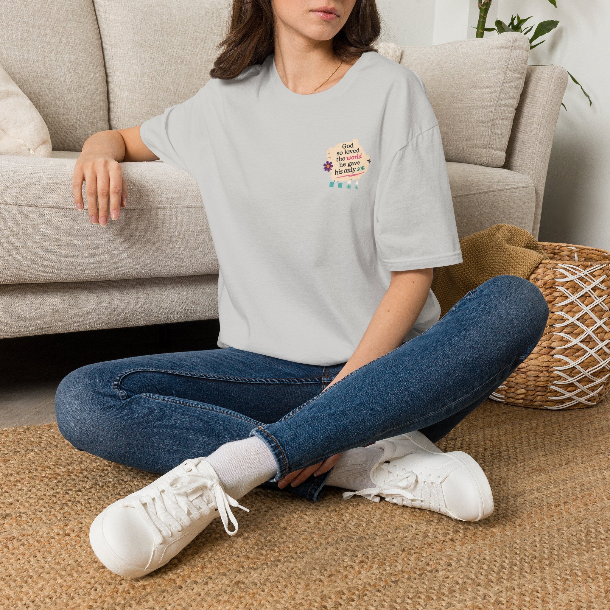 Christian T-Shirt — "God so loved the world he gave his only son" Pocket Design