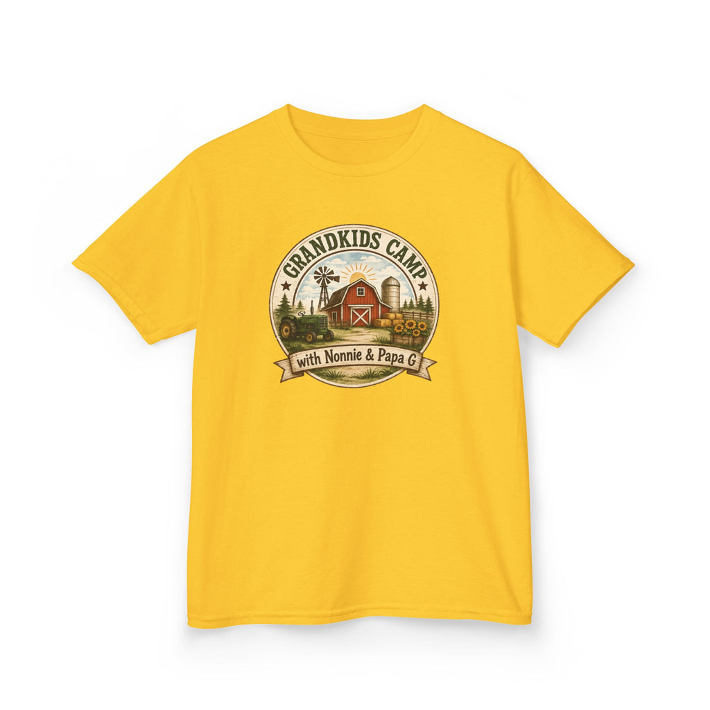 Kids Tee — "Grandkids Camp with Nannie & Papa" Rustic Farm Sign Tee