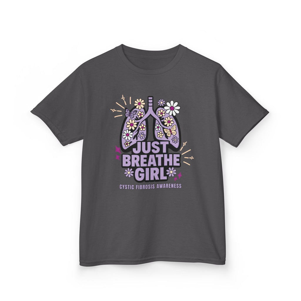 Kids Tee — "Just Breathe Girl" Floral Lungs CF Awareness Shirt
