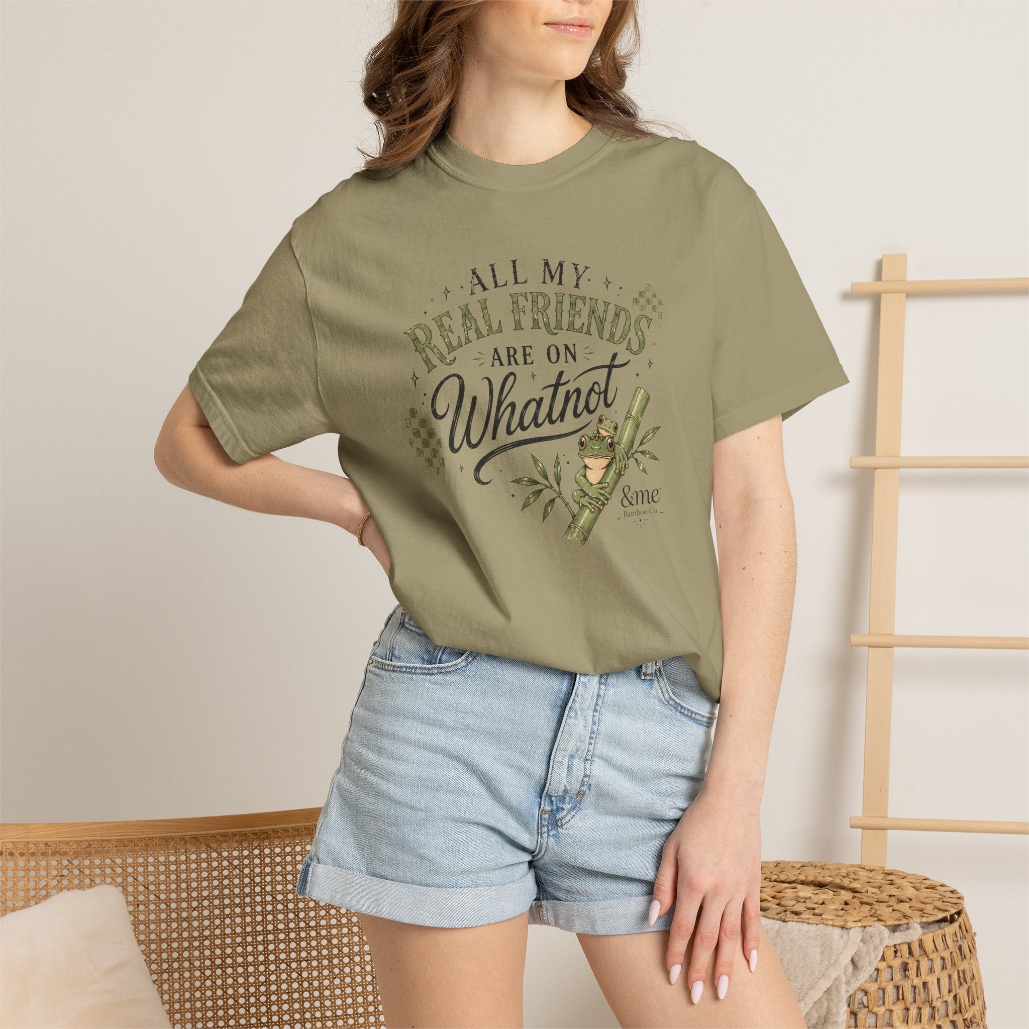 Andme Bamboo — "All My Real Friends Are On Whatnot" Graphic Tee