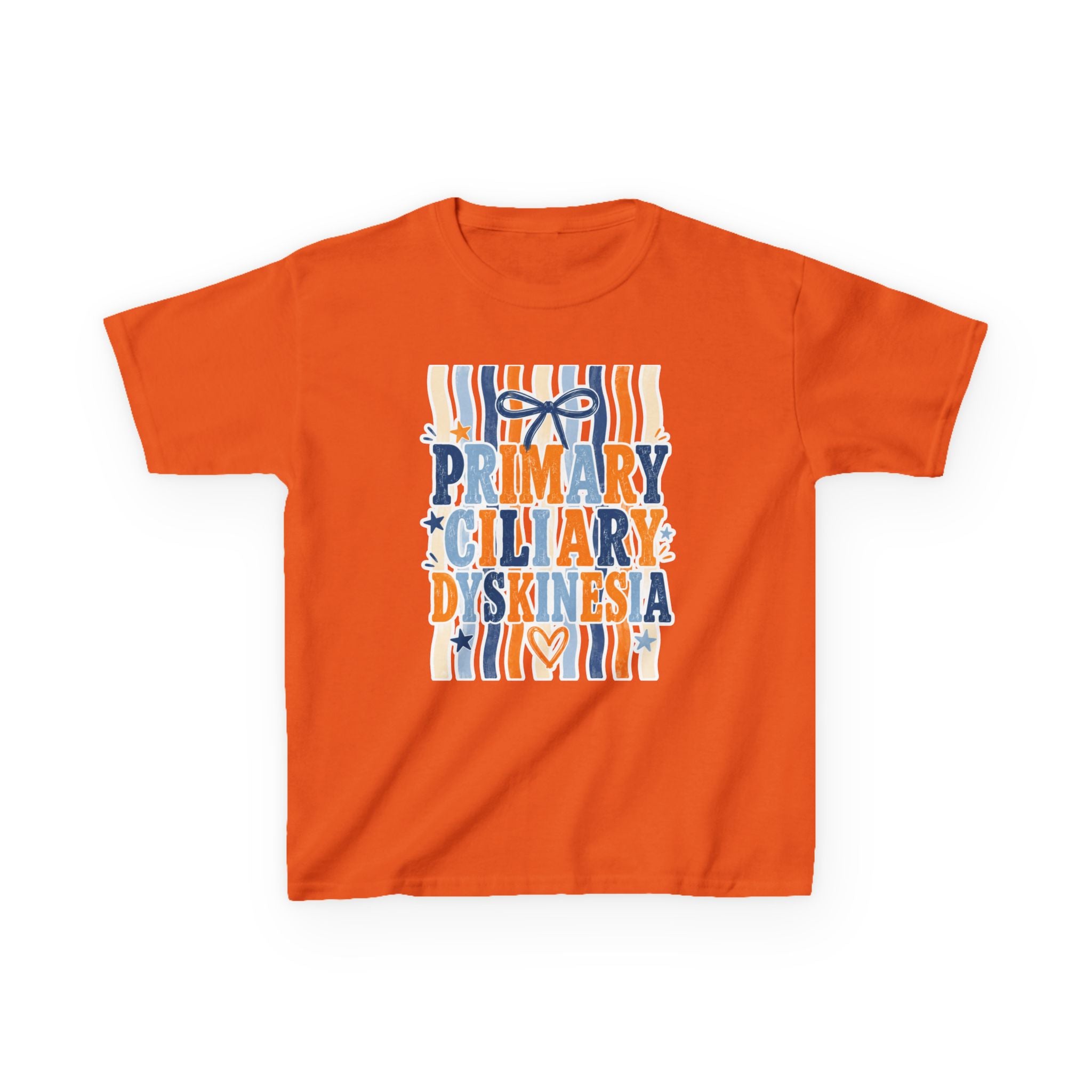 The Jentri- Primary Ciliary Dyskinesia Awareness Kids Tee — Orange & Blue Ribbon Design