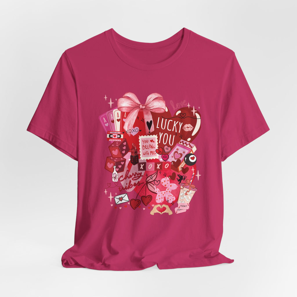 Valentine Collage Tee — "Lucky You" Heart Gift Graphic T-Shirt