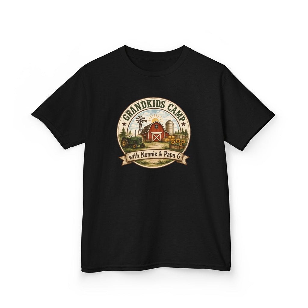 Kids Tee — "Grandkids Camp with Nannie & Papa" Rustic Farm Sign Tee