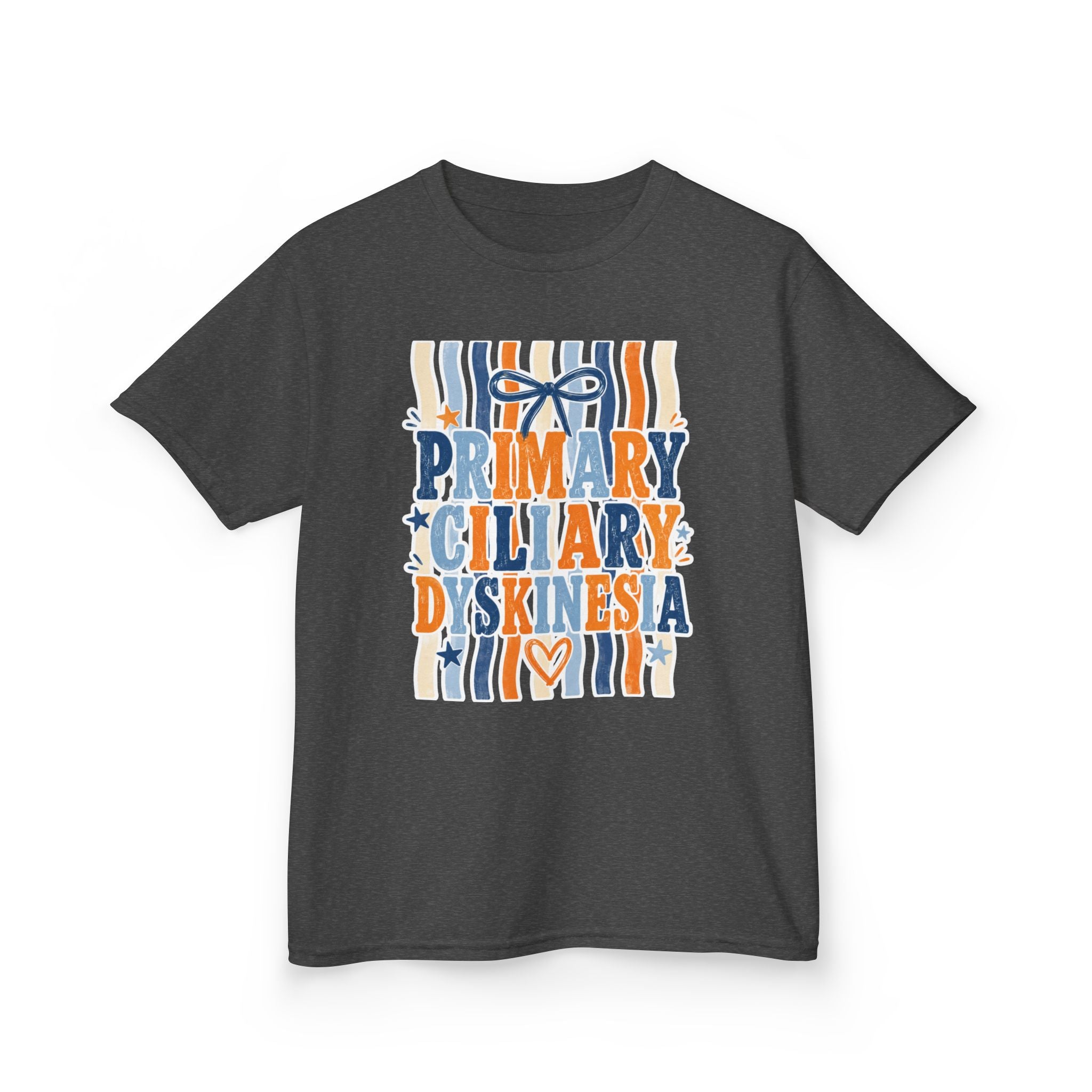 The Jentri- Primary Ciliary Dyskinesia Awareness Kids Tee — Orange & Blue Ribbon Design