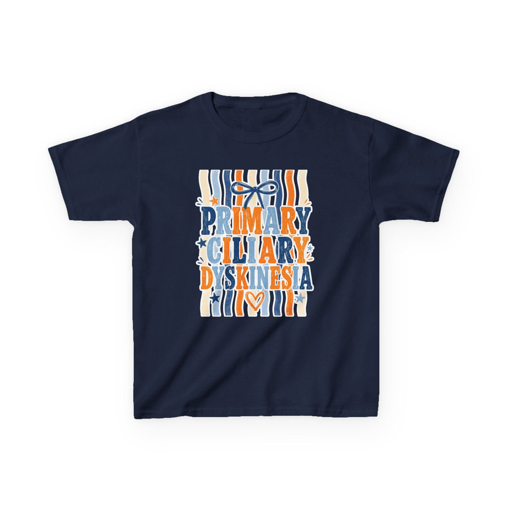 The Jentri- Primary Ciliary Dyskinesia Awareness Kids Tee — Orange & Blue Ribbon Design