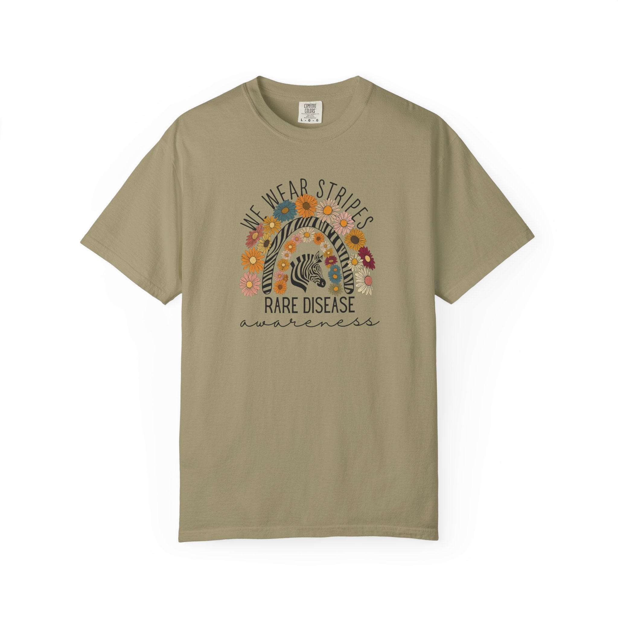 Rare Disease Awareness T-Shirt –Zebra & Sunflower Rainbow