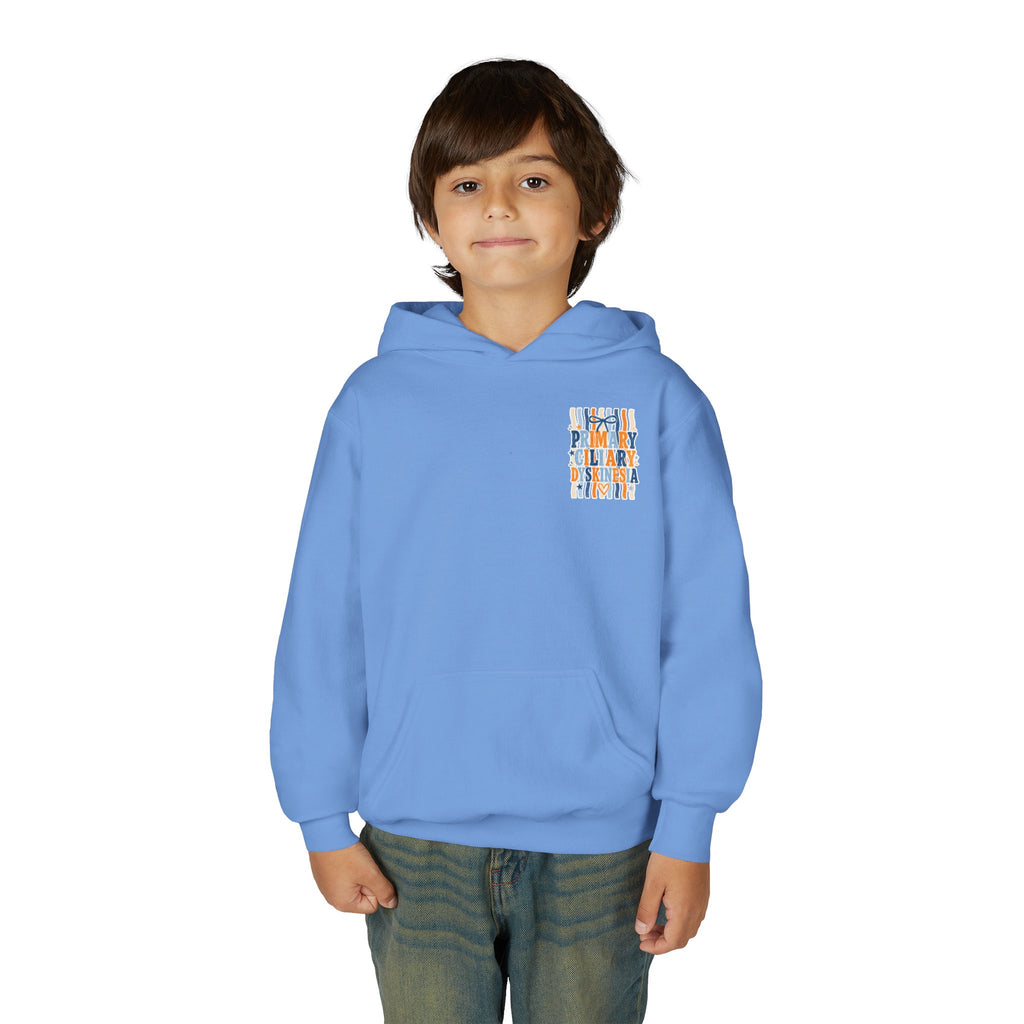 The Jentri- Youth Hoodie - "Primary Ciliary Dyskinesia" Awareness Pullover (Blue & Orange Ribbon Design)