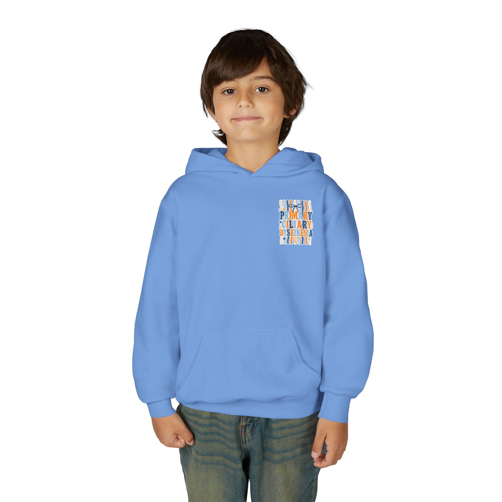 The Jentri- Youth Hoodie - "Primary Ciliary Dyskinesia" Awareness Pullover (Blue & Orange Ribbon Design)