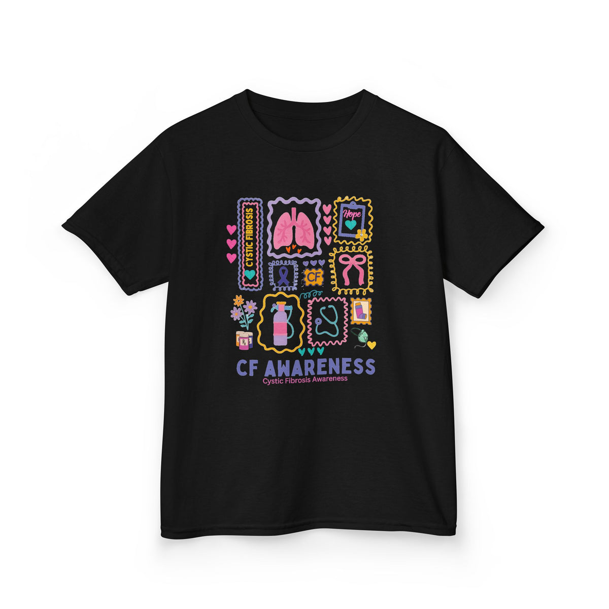 Kids CF Awareness Stamp T‑Shirt — Cystic Fibrosis Support Tee