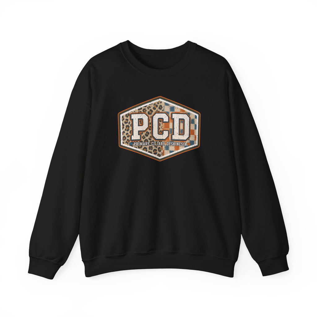 PCD Patch Crewneck Sweatshirt — Plaid & Leopard Logo Pullover