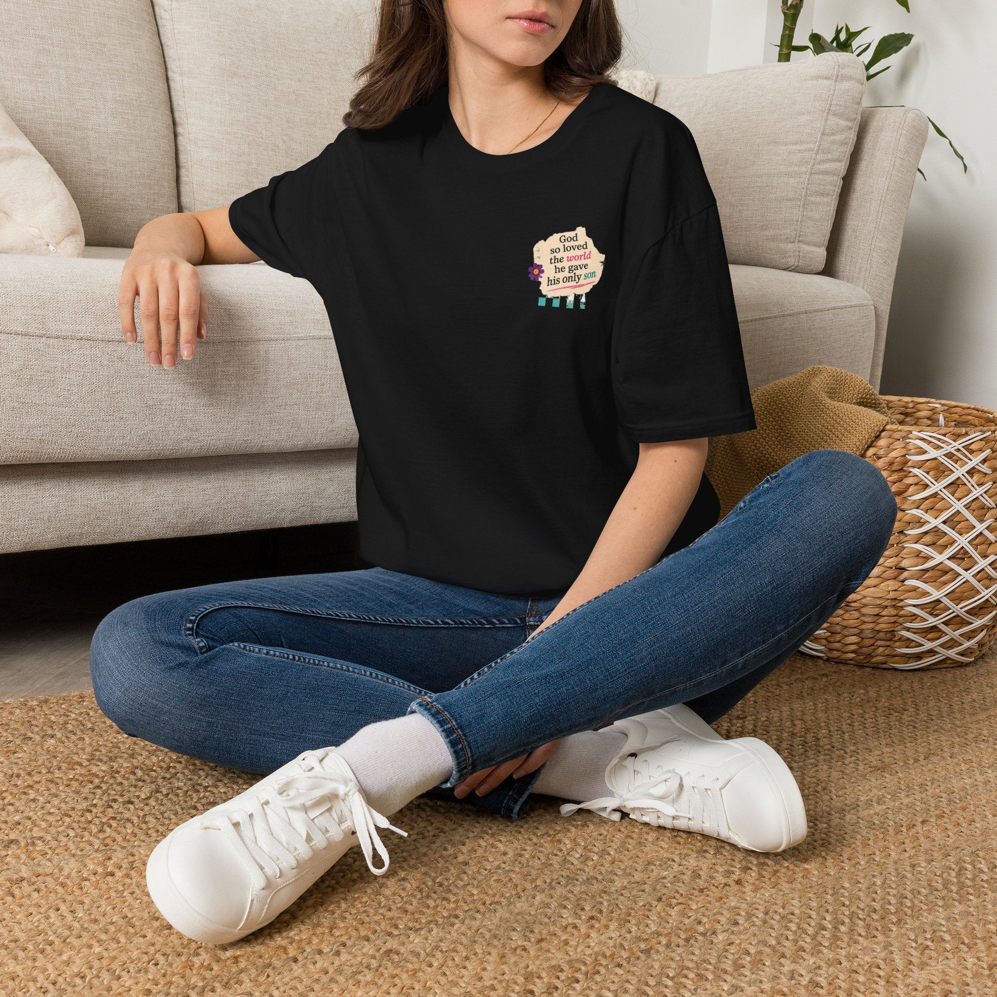 Christian T-Shirt — "God so loved the world he gave his only son" Pocket Design