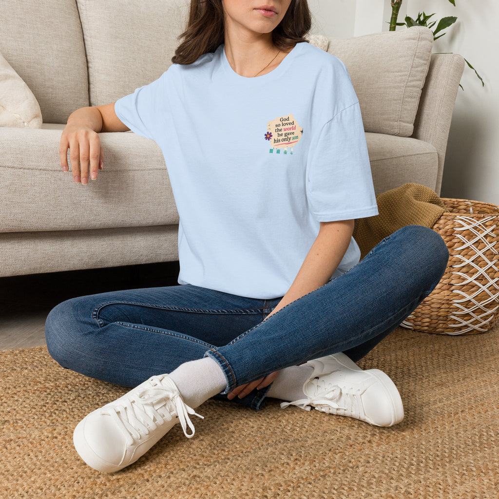 Christian T-Shirt — "God so loved the world he gave his only son" Pocket Design