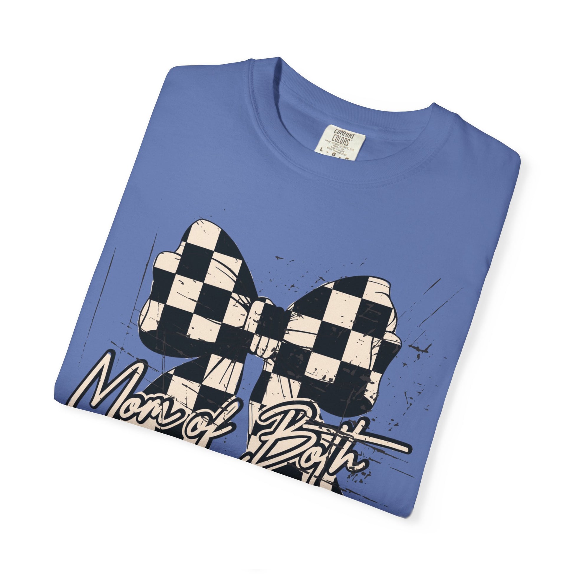 Mom Of Both Distressed Checkered Coquette T-shirt