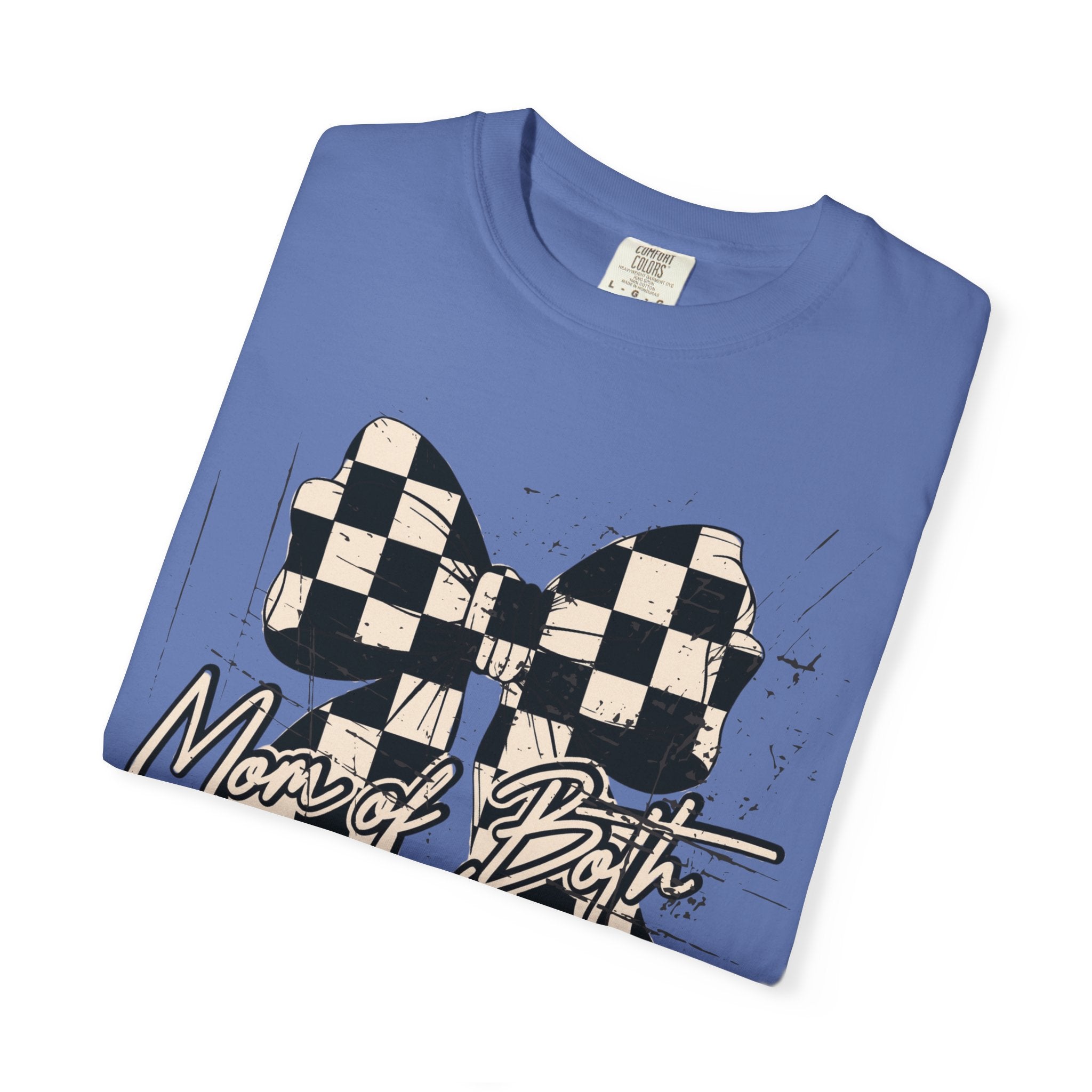 Mom Of Both Distressed Checkered Coquette T-shirt