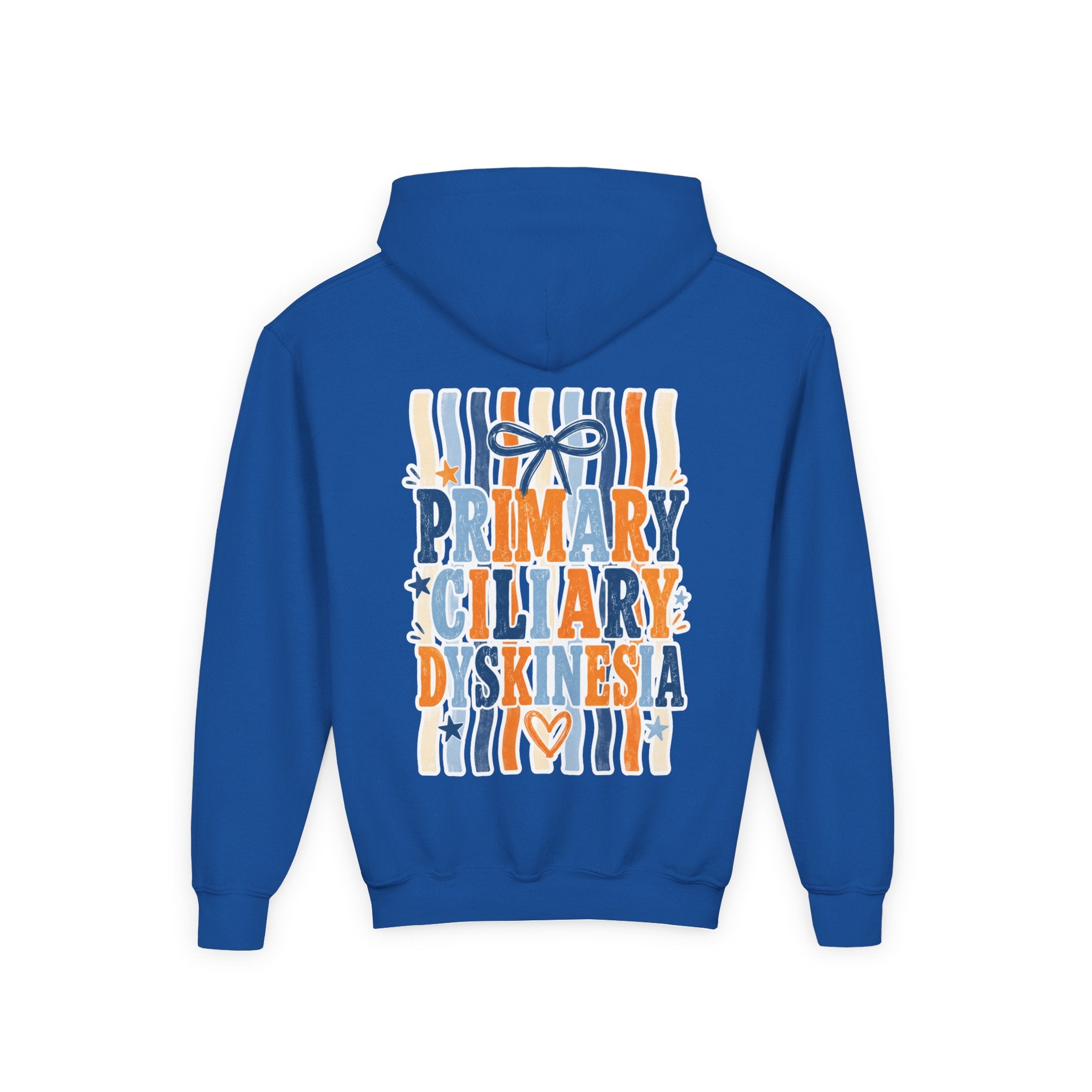 The Jentri- Youth Hoodie - "Primary Ciliary Dyskinesia" Awareness Pullover (Blue & Orange Ribbon Design)